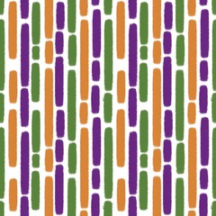 Seamless abstract geometric pattern. Green, purple, orange, white. Illustration. Lines. Design for textile fabrics, wrapping paper, background, wallpaper, cover.