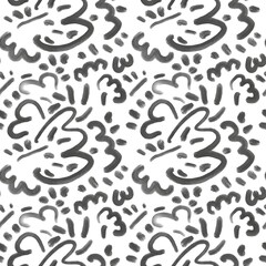 Seamless abstract textured pattern. Texture in black, white colors. Digital brush strokes. Dots, lines, circles. Design for textile fabrics, wrapping paper, background, wallpaper, cover.