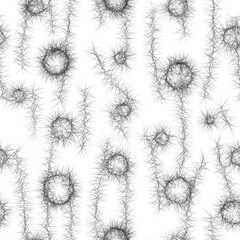 Seamless abstract geometric pattern. Background in black, white. Illustration. Lines, circles. Design for textile fabrics, wrapping paper, background, wallpaper, cover.