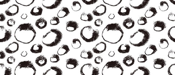 Seamless abstract geometric pattern. Background in black, white. Illustration. Lines, stains, strokes, circles. Design for textile fabrics, wrapping paper, background, wallpaper, cover.