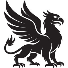 A striking black griffin illustration with detailed wings and sharp features on a white background on transparent background