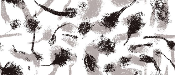 Seamless abstract geometric pattern. Background in black, grey, white. Illustration. Lines, stains, strokes. Design for textile fabrics, wrapping paper, background, wallpaper, cover.