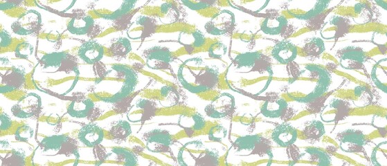 Seamless abstract geometric pattern. Background in green, lime, grey, white. Illustration. Lines, stains. Design for textile fabrics, wrapping paper, background, wallpaper, cover.