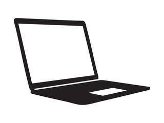 Black silhouette of an open laptop, isolated on white background, graphic illustration. concept of technology, computer, personal device, icon, logo, design element.