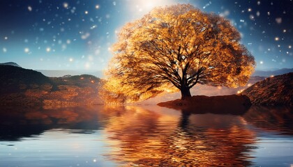 memory reflecting tree with radiant leaves