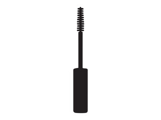 Obraz premium Black silhouette of mascara brush, isolated on white background. concept of makeup, beauty, cosmetic tool, lash enhancer, icon, logo, female beauty product, design element