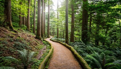 serene winding path through lush green forest a tranquil nature escape