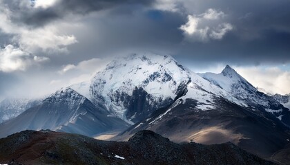 snow capped mountain viewed on cloudy day