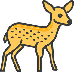 Cute cartoon fawn with spots standing on a white background