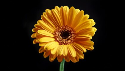 vibrant yellow gerbera daisy on black background