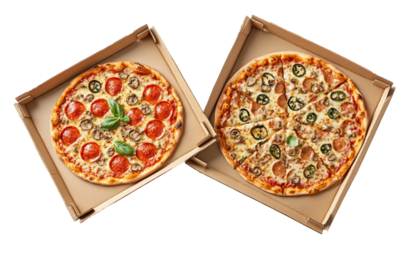 Biodegradable pizza box with natural kraft texture designed for sustainable food packaging isolated on transparent background PNG