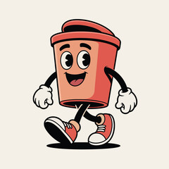 Walking Happy Cartoon Trash Can Character