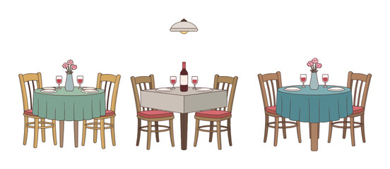 Cute Cartoon Restaurant Table Set for Two