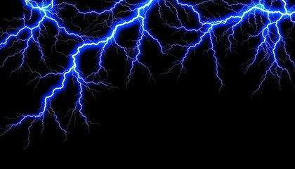 Powerful blue lightning bolts on black background