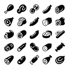 Collection of Black and White Meat Icon Food Graphics