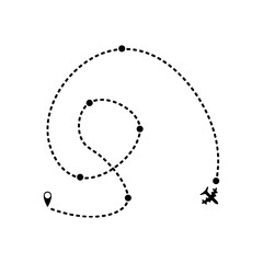 Airplane flight route icon flat vector design. 