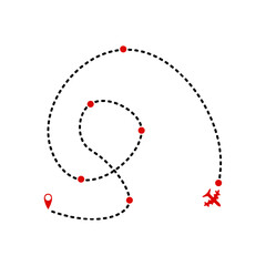 Airplane flight route icon flat vector design. 