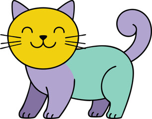 Obraz premium Playful colorful cat illustration with yellow face purple and teal body vector art design 