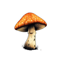 illustration of a mushroom with orange cap and white spots isolated on transparent background