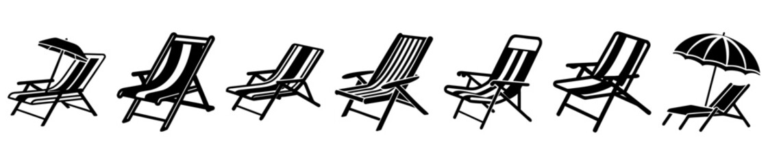 Beach chairs and umbrellas offer relaxation for summer vacation goers in vector © nabila