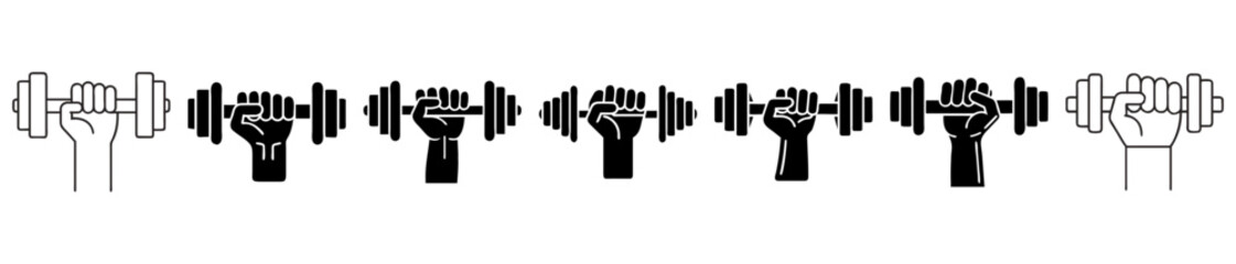 Motivational fitness symbols a series of weightlifting hands expressing power