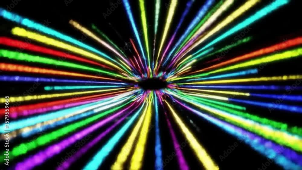 Poster colorful neon lines flowing in rhythmic waves on a black background in a perfect loop