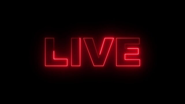 Neon Live Text Animation on Alpha channel. Live neon sign motion in black background.  4k videos symbol for live now streaming premiering .