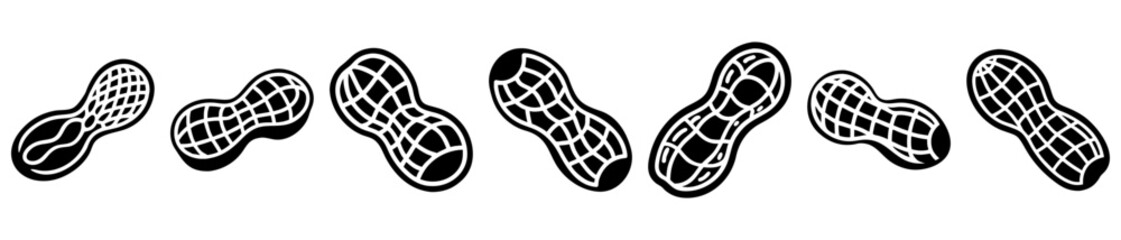 Peanut Vector Art Seven Pieces in a Black and White Graphic Style