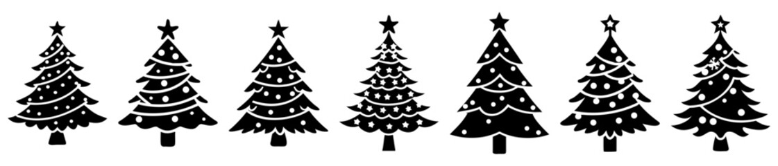 Elegant Christmas Tree Vector Icons Displaying Festive Designs for Holiday Celebrations