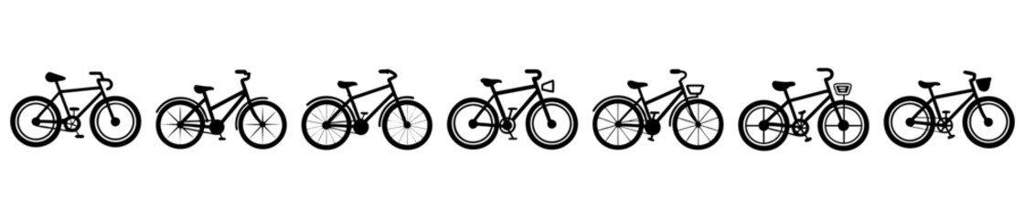 Fototapeta premium A variety of bicycle silhouettes lined up in a neat row formation