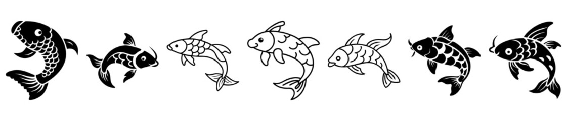 Seven Fish Illustration with Black and White Color Palette Style