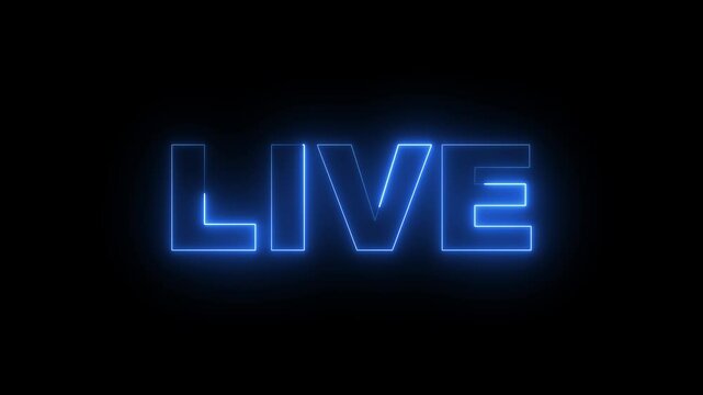 Neon Live Text Animation on Alpha channel. Live neon sign motion in black background.  4k videos symbol for live now streaming premiering .