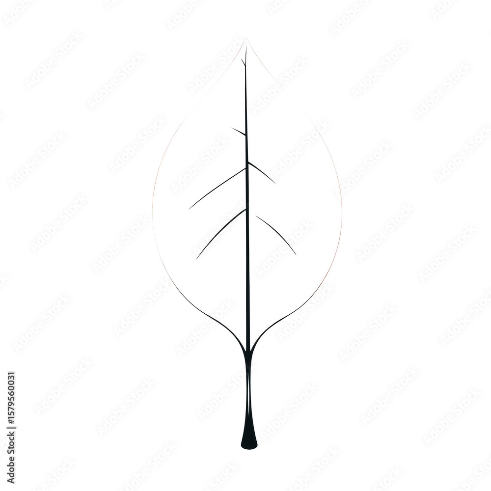 Poster a simple line drawing of a leaf with central vein and smaller veins is shown on transparent backgrou