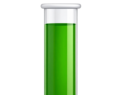 Green liquid in a test tube on a transparent background  