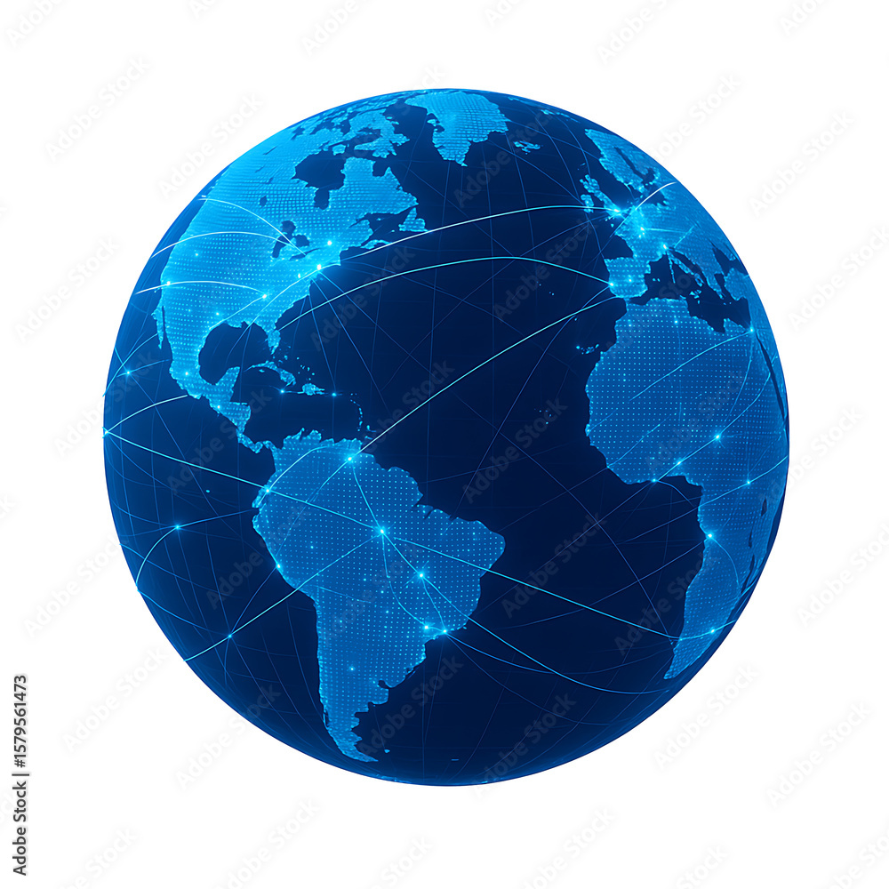 Poster digital world map globe isolated on transparent background