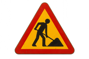Construction warning sign isolated on transparent background
