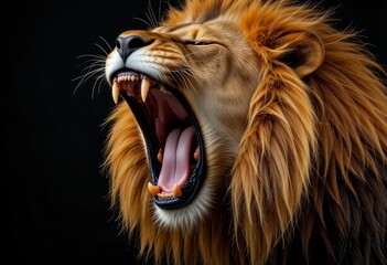 Fierce Majestic Roaring Lion Portrait in High Detail Depicting Strength, Wild Power, and Animal Kingdom Dominance with Roar Expression