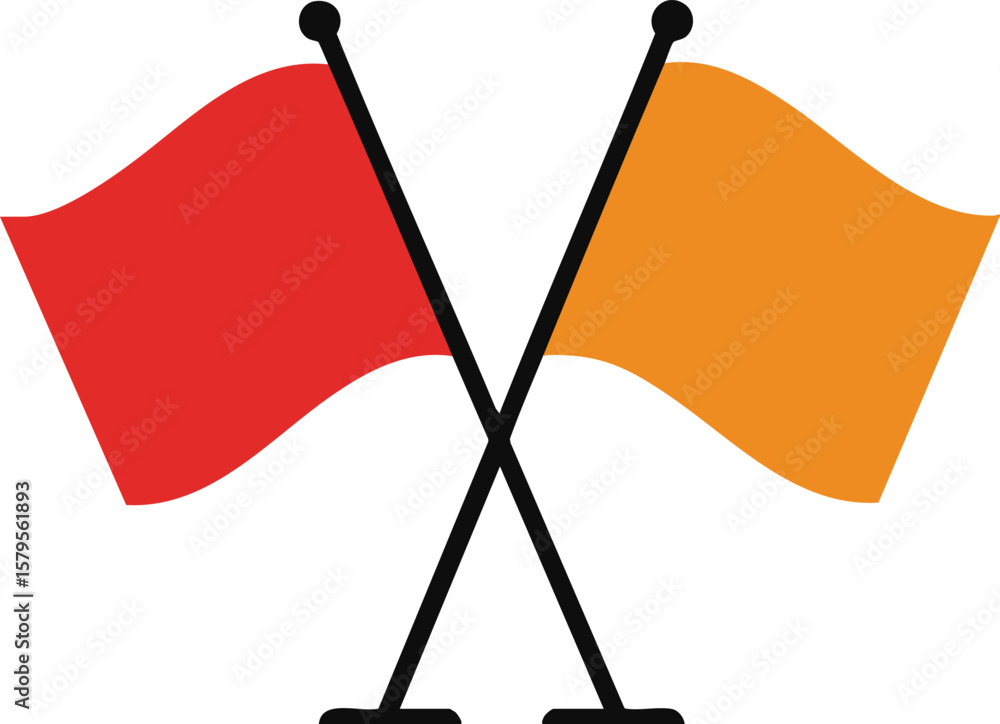 Poster crossed red and orange flags icon vector design for warning signals and communication purposes