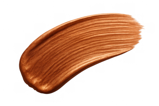Metallic copper brushstroke revealing textured surface, displaying dynamic artistic movement against transparent background