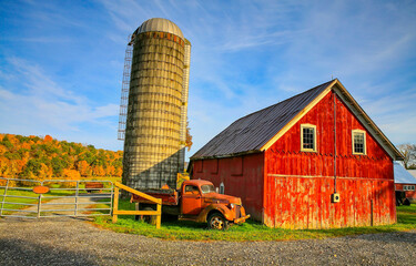 red barn and silo