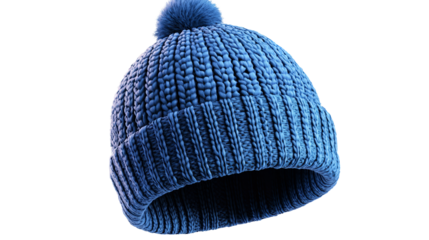 A snug knitted blue beanie offering warmth and style for chilly winter days depicted with a on transparent background