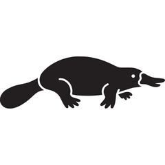 A silhouette of a platypus with a duck like bill and webbed feet on a white isolated background on transparent background
