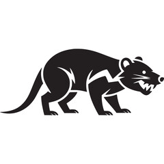 Illustration of a tasmanian devil with sharp teeth and a tail in black and white vector format on transparent background
