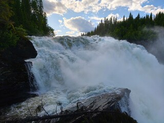 beautiful powerfull waterfall tannforsen in sweden
