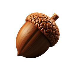 close up of a brown acorn with a textured cap in studio lighting on transparent background