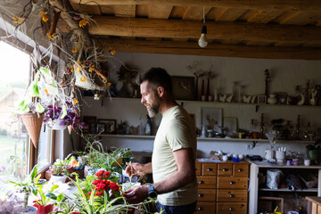 woman working in her flower shop