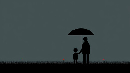 Stick Figure Child Holding Hands Powerful Man Simple Illustration Father Son Bond Minimalist Art Guidance Protection Concept Family Support Graphic
