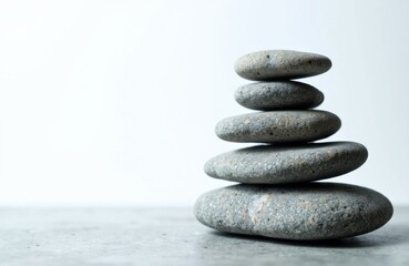 Stacked smooth stones balanced on top of each other creating a calming and minimalist scene