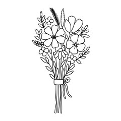Single Flower Bouquet in Line Drawing Style