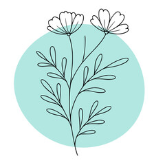 Flower Stem in Blue Circle Background Illustration